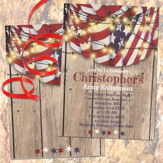 Rustic Patriotic Red White Blue Service Auflistung Einladung (Von Creator hochgeladen)