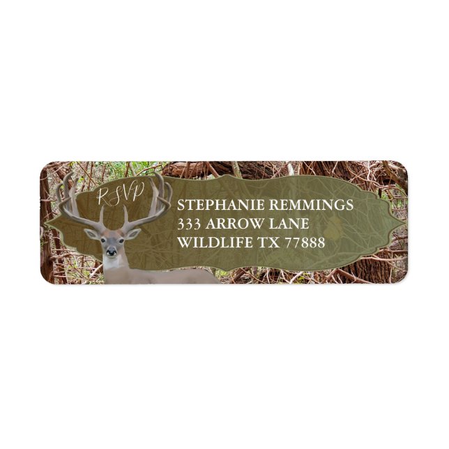 Rustic Pays Deer Hunter Mariage RSVP Étiquette (Devant)