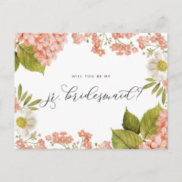 Rustic Peach Watercolor Hydrangeas Jr. Bridesmaid Postkarte
