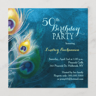 Rustic Peacock Blue 50. Geburtstagsparty Einladung