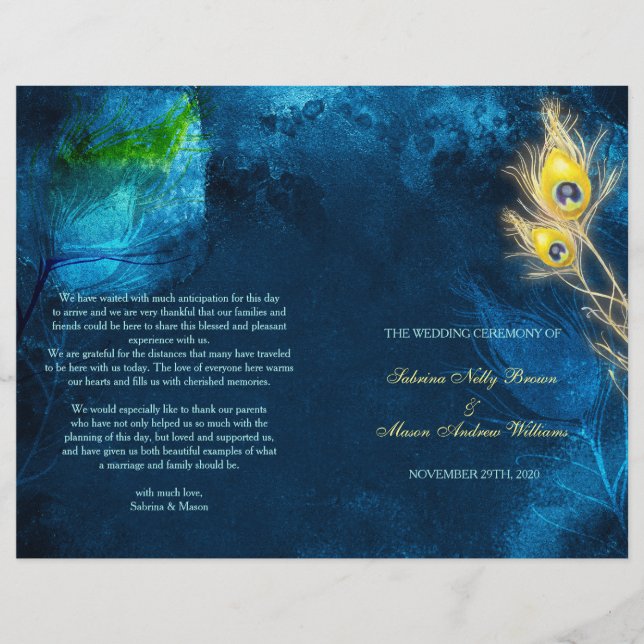 Rustic Peacock Blue Bi Fold Wedding Programs (Vorderseite)