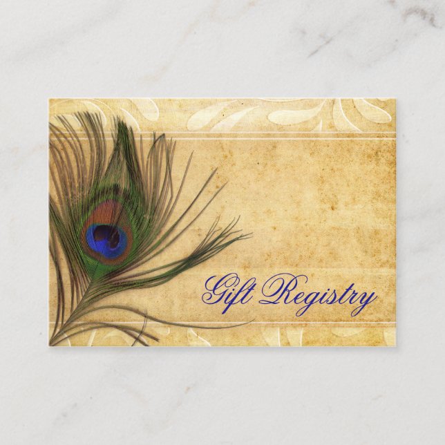 Rustic Peacock Feather Hochzeitsgeschenk Registrie Begleitkarte (Vorderseite)