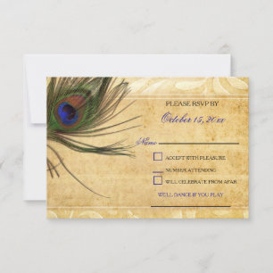 Rustic Peacock Feather wedding rsvp 3,5 x5 Karte