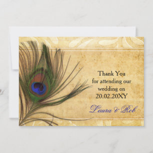 Rustic Peacock mariage de plume Merci cartes