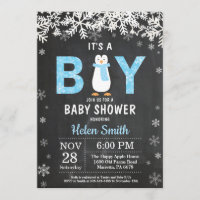 Rustic Penguin Winter Boy Baby shower Invitation