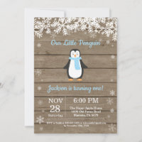 Rustic Penguin Winter Boy Invitation Anniversaire