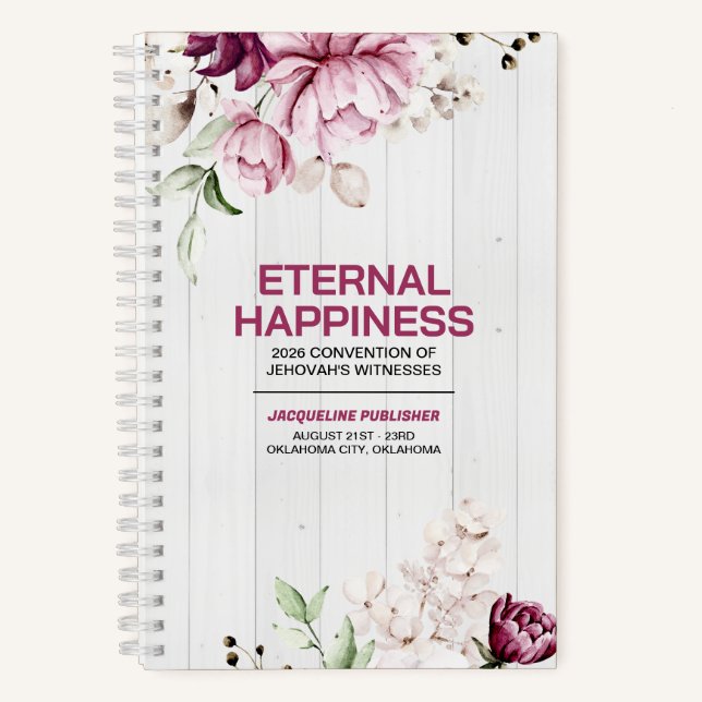 Rustic Peonies Floral Eternal Happiness Convention Notizbuch (Vorderseite)