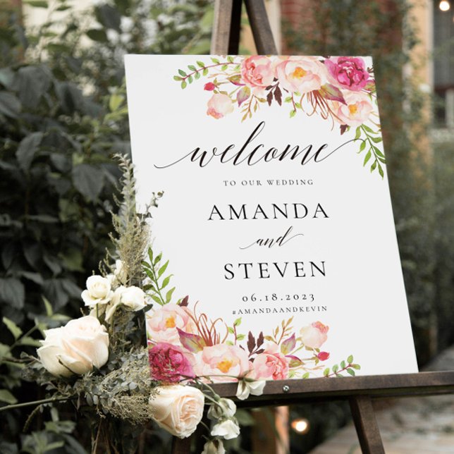 Rustic Peony Floral Mariage Affiche de bienvenue (Créateur téléchargé)