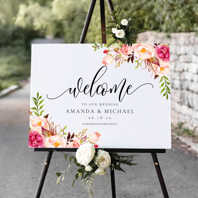 Rustic Peony Floral Welcome Weddingsign Poster (Von Creator hochgeladen)