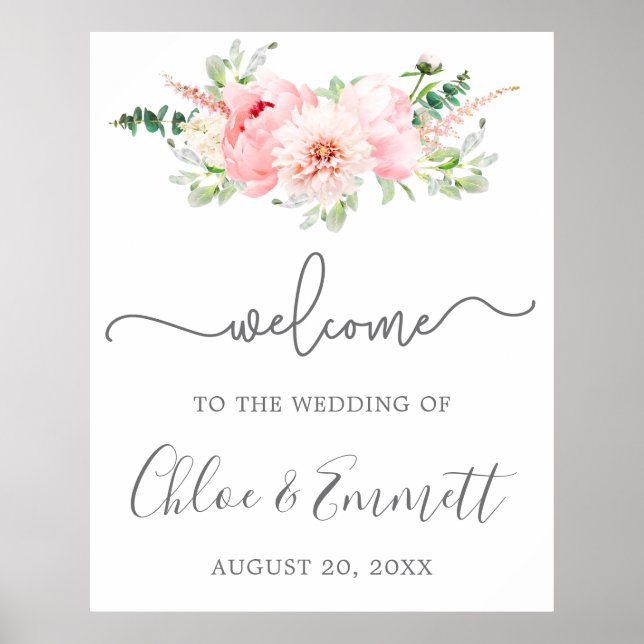 Rustic Peony Mariage Floral Affiche de bienvenue (Devant)