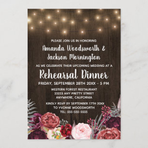 Rustic Peony Marsala Répétition Dîner Invitations