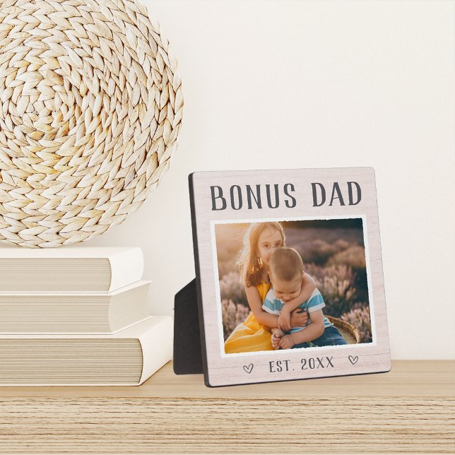 Rustic Personalized Bonus Dad Stepfather Photo Fotoplatte (Von Creator hochgeladen)