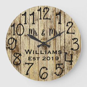 Rustic Personalized Brown Wood Custom Große Wanduhr