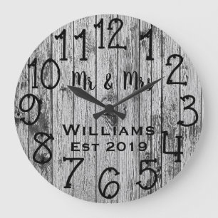 Rustic Personalized Brown Wood Custom Große Wanduhr