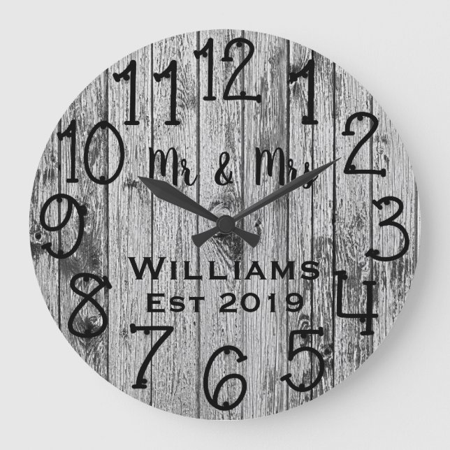 Rustic Personalized Brown Wood Custom Große Wanduhr (Vorderseite)
