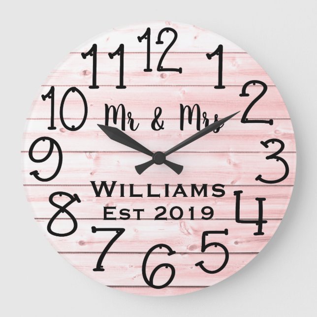 Rustic Personalized Gray Distressed Wood Custom Große Wanduhr (Vorderseite)