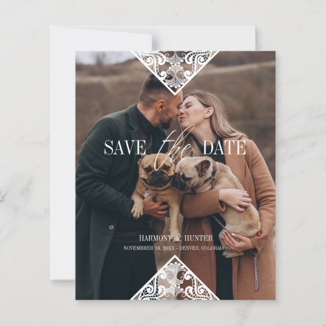 Rustic Pet Photo Lace Effect Whimsical Typography (Vorderseite)