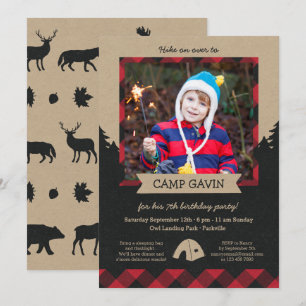 Rustic Photo Camping Invitations de fête d'anniver