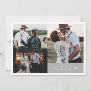Rustic Photo Collage Mariage Carte de remerciement
