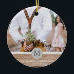 Rustic Photo Collage Monogram NEWLYWEDS WEDDING Keramik Ornament<br><div class="desc">Add your couple photos to this modern rustic monogram themed photo gift,  perfect for the newly weds on their wedding day as a wedding gift.</div>