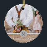 Rustic Photo Collage Monogram NEWLYWEDS WEDDING Keramik Ornament<br><div class="desc">Add your couple photos to this modern rustic monogram themed photo gift,  perfect for the newly weds on their wedding day as a wedding gift.</div>