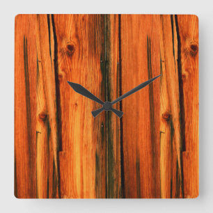 rustic pine boards quadratische wanduhr