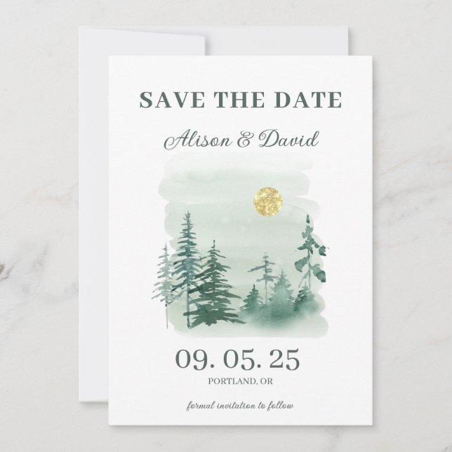 Rustic Pine Tree Photo Wedding Save the Date Einladung (Vorderseite)