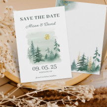 Rustic Pine Tree Winter Wedding Save the Date