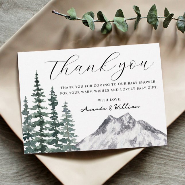 Rustic Pine Trees  Baby Shower Thank You card Dankeskarte (Von Creator hochgeladen)