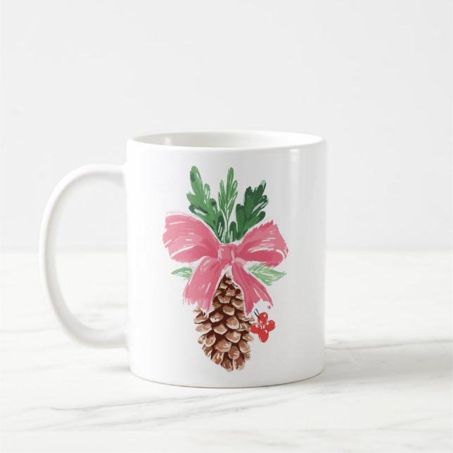 Rustic Pinecone Christmas Mug with Red Bow Kaffeetasse (Links)