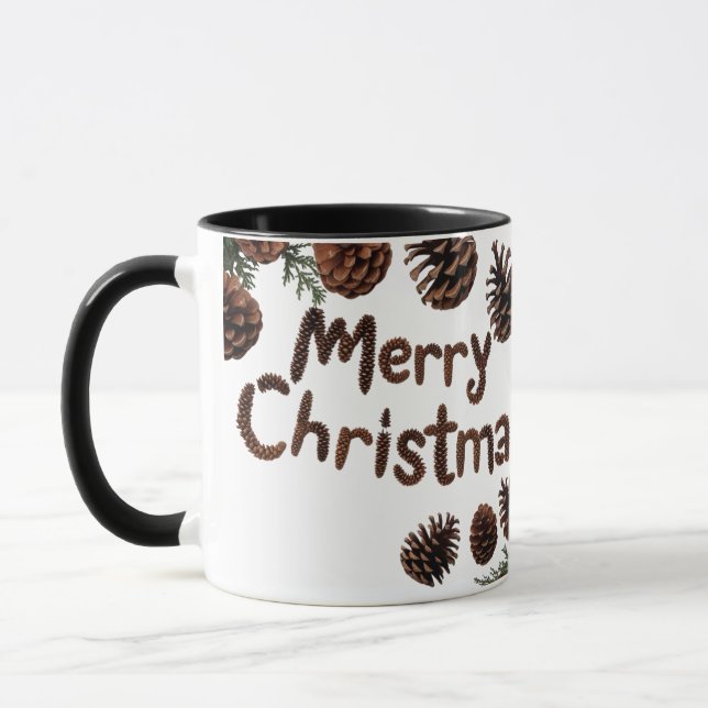 Rustic Pinecone Frohe Weihnachts Combo Tasse (Links)