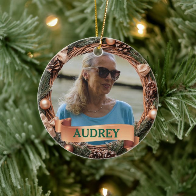 Rustic Pinecone Wreath ANY Photo Keramik Ornament (Baum)