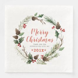 Rustic Pinecones & Green Folies Weihnachtskranz Serviette