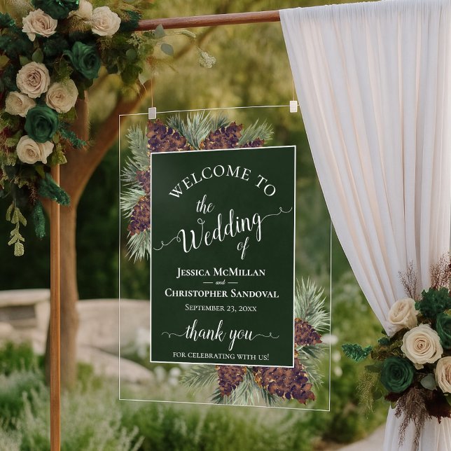 Rustic Pinecones & Pine Branches Wedding Welcome Acrylschild (Von Creator hochgeladen)