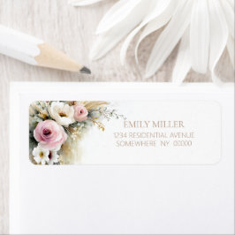 Rustic Pink and White Floral Return Address Label