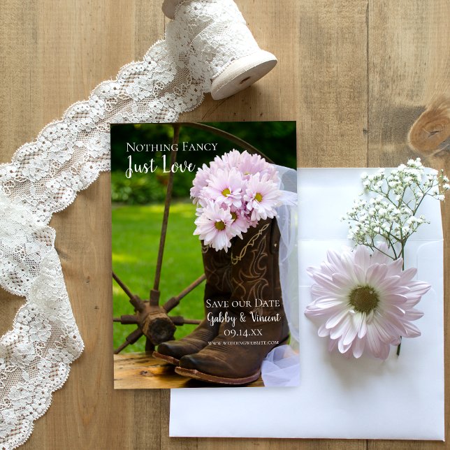 Rustic Pink Daisies Cowboy Boots Western Wedding Save The Date (Von Creator hochgeladen)