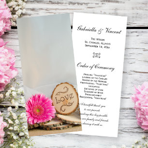 Rustic Pink Daisy Woodland Wedding Programme
