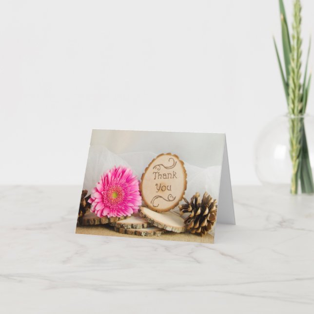 Rustic Pink Daisy Woodland Wedding Vielen Dank Dankeskarte (Vorderseite)