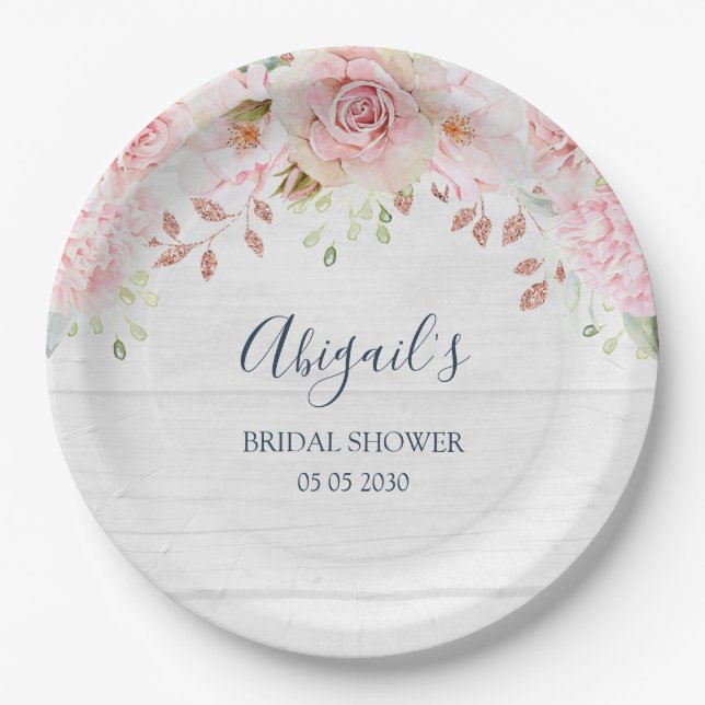 Rustic Pink Floral Spring Bridal Shower Pappteller (Vorderseite)