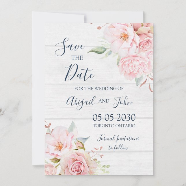 Rustic Pink Floral Spring Save the Date Card (Devant)