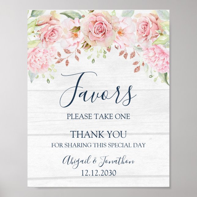 Rustic Pink Floral Spring Wedding Favors Sign Poster (Vorne)