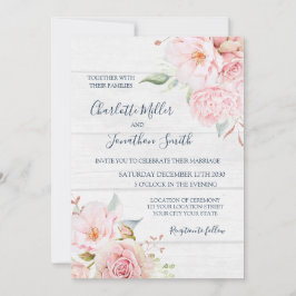 Rustic Pink Floral Spring Wedding Invitations