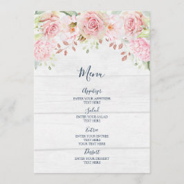 Rustic Pink Floral Spring Wedding Menu