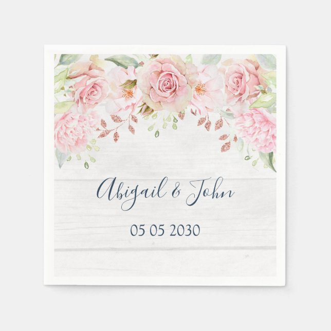 Rustic Pink Floral Spring Wedding Napkin Serviette (Vorderseite)