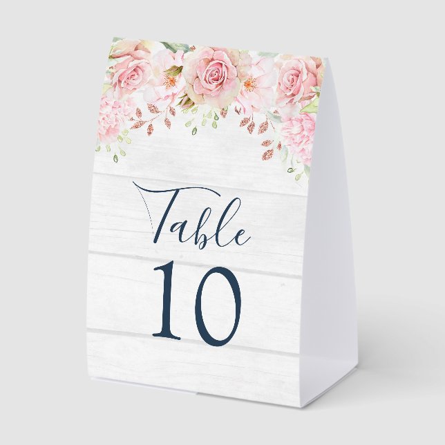 Rustic Pink Floral Spring Wedding Table Number Tischaufsteller (Vorderseite)