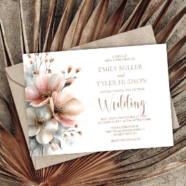 Rustic Pink Floral Wedding Einladung