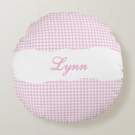 Rustic Pink Gingham Personalized Name Rundes Kissen