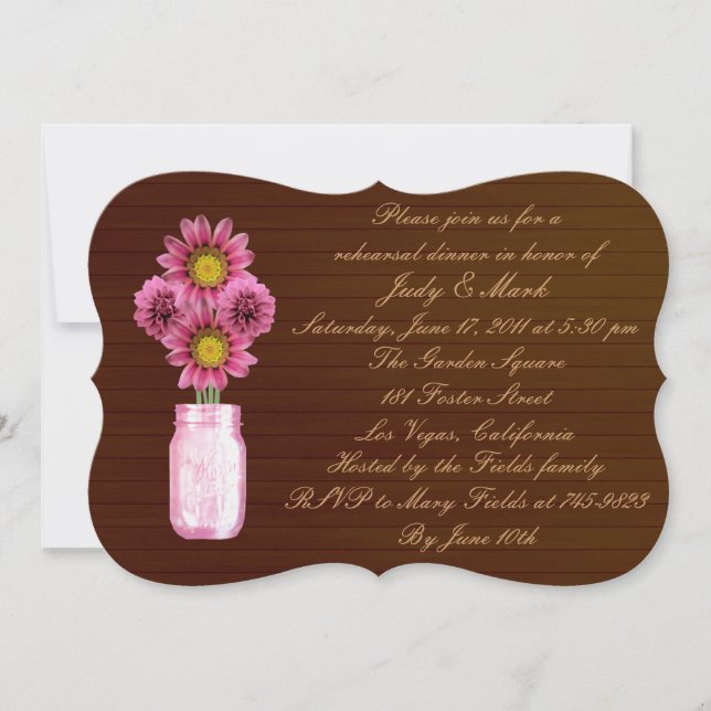 Rustic Pink Mason Invitation de la répétition (Devant)