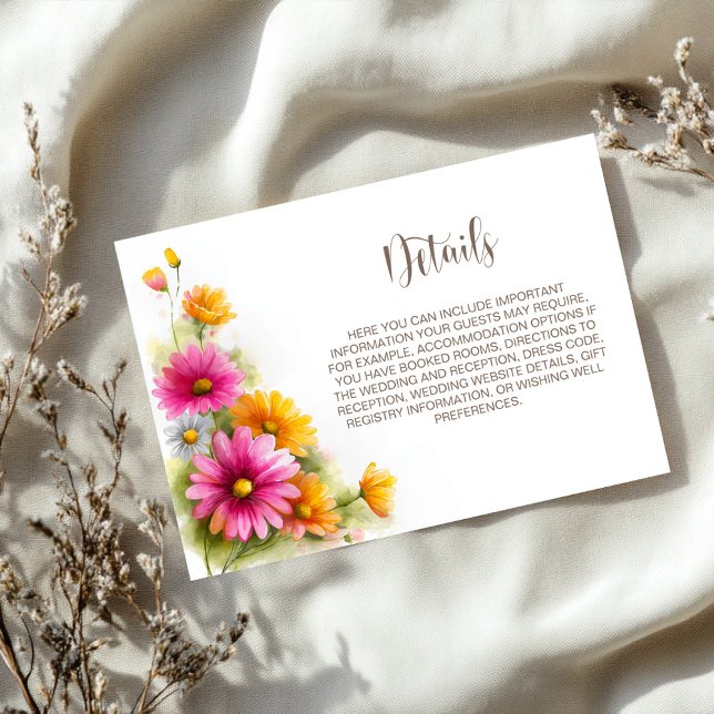 Rustic Pink Orange Floral Wedding Details Begleitkarte (Von Creator hochgeladen)