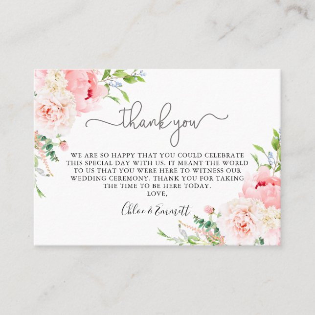 Rustic Pink Peony Floral Wedding Vielen Dank Platzkarte (Vorderseite)
